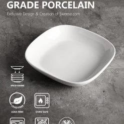 Buy 👍 Sweese Square Porcelain Pasta Bowls 🔥 -Outlet Serve Gleam Store 30ozsquarepastabowlsspec
