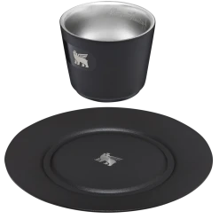 Wholesale ⭐ Stanley The DayBreak Demitasse Cup & Stillness Saucer | 2.2 OZ ❤️ -Outlet Serve Gleam Store B2B Web PNG Demitasse Cup Stillness Saucer 2 2OZ Matte Black Hero Exploded