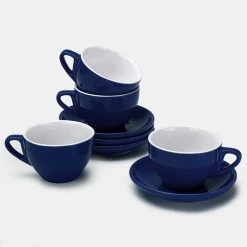Best Sale ⌛ Sweese Porcelain Coffee Cup and Saucer Set 🔔 -Outlet Serve Gleam Store Cappuccino cups set of 4 navy 67a0bddc bdb5 466e b022 d86453743acf