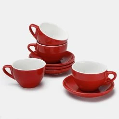 Best Sale ⌛ Sweese Porcelain Coffee Cup and Saucer Set 🔔 -Outlet Serve Gleam Store Cappuccino cups set of 4 red 180e7de8 82cb 41f4 9d4c d59c437568c0