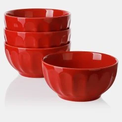 Top 10 ✨ Sweese Red Porcelain Fluted Bowls, Set of 4 🔥