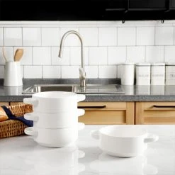 Wholesale 🥰 Sweese Porcelain Soup Bowls with Handles ✔️ -Outlet Serve Gleam Store Lug soup bowl set 4 white