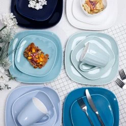 Promo 🛒 Sweese Blue Assorted Square Porcelain Plates ❤️ -Outlet Serve Gleam Store Square dinner plate set 6 blue series ad791387 785c 48cc aa21 d043d5ee7911