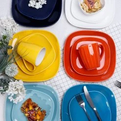 Hot Sale ⭐ Sweese Square Hot Assorted Porcelain Plates 😉 -Outlet Serve Gleam Store Square dinner plate set 6 color f26105d8 8929 4755 81a0 048221865282