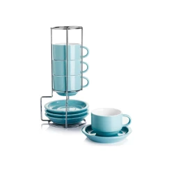 Best Sale 🌟 Sweese Stackable Coffee Cups with Saucers and Metal Stand ⭐ -Outlet Serve Gleam Store coffeecupswithsaucerandmetalstand