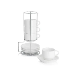 Best Sale ๐ Sweese Stackable Coffee Cups with Saucers and Metal Stand โญ