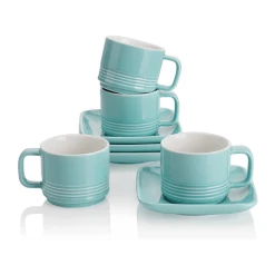 Coupon ✨ Sweese Square Porcelain Espresso Cups with Saucers 🎉