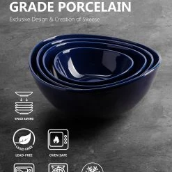 Budget 🎉 Sweese Navy Curved Porcelain Bowls ✔️ 11 Budget 🎉 Sweese Navy Curved Porcelain Bowls ✔️ -Outlet Serve Gleam Store nestingbowlssetnavysize