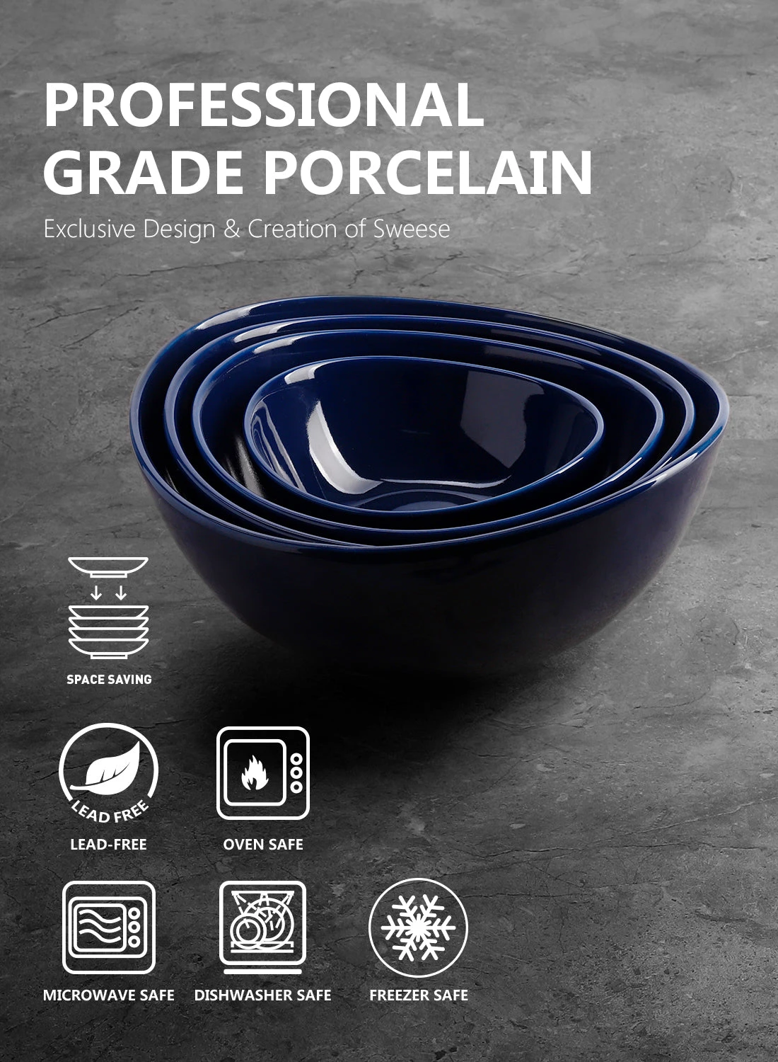 Budget 🎉 Sweese Navy Curved Porcelain Bowls ✔️ 4 Budget 🎉 Sweese Navy Curved Porcelain Bowls ✔️ - Image 4