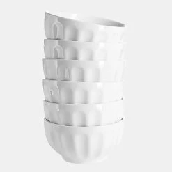 Discount 👍 Sweese White Fluted Porcelain Bowls, Set of 6 ⭐